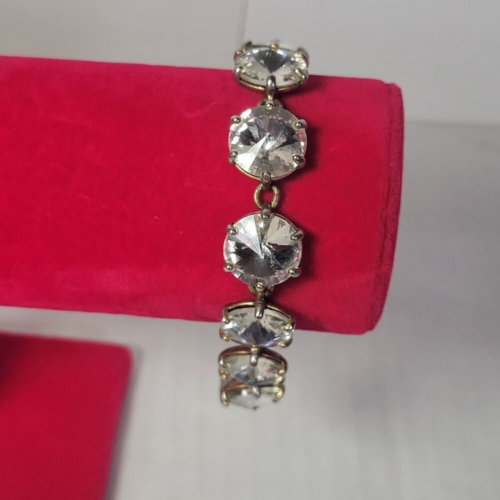 Stella & Dot Brilliant Cut Crystal Silver-Tone Chain Bracelet With Lobster Clasp
